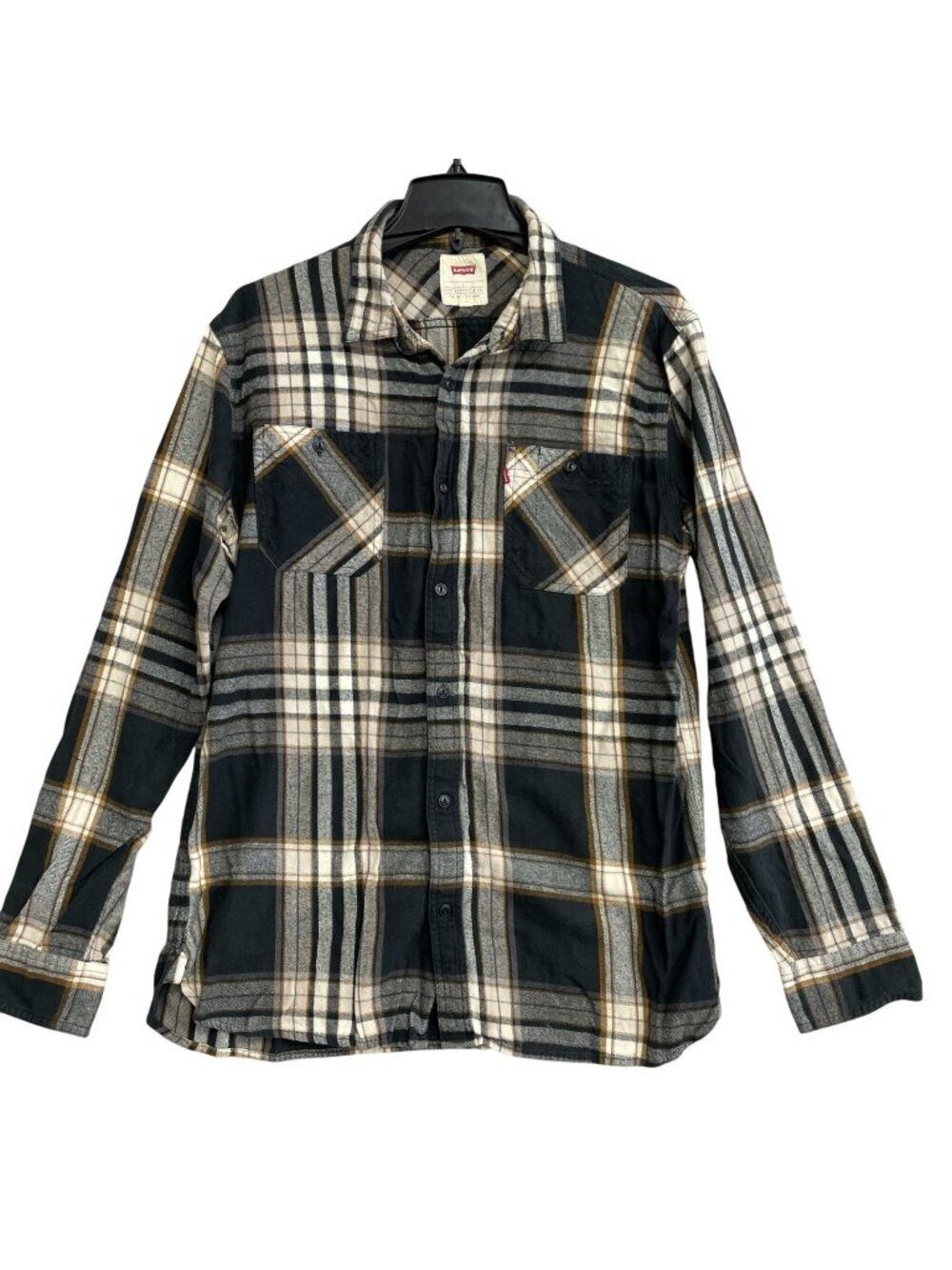 Levi's Men's  L Black & Tan Plaid Flannel Button-Up Shirt Casaul P0582